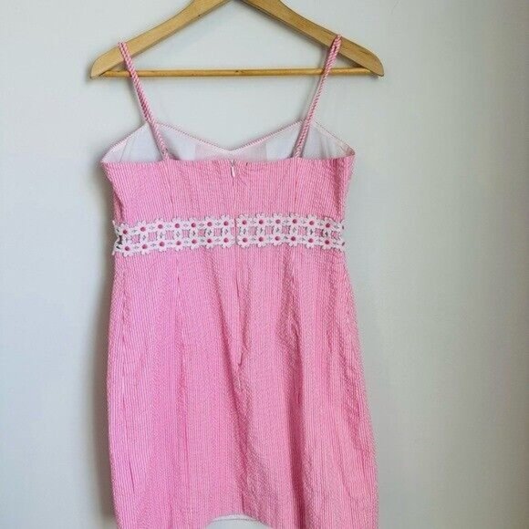 Lilly Pulitzer Pink Seersucker Stripe Sheena Daisy Dress Preppy Size 10 Lined - Picture 7 of 15